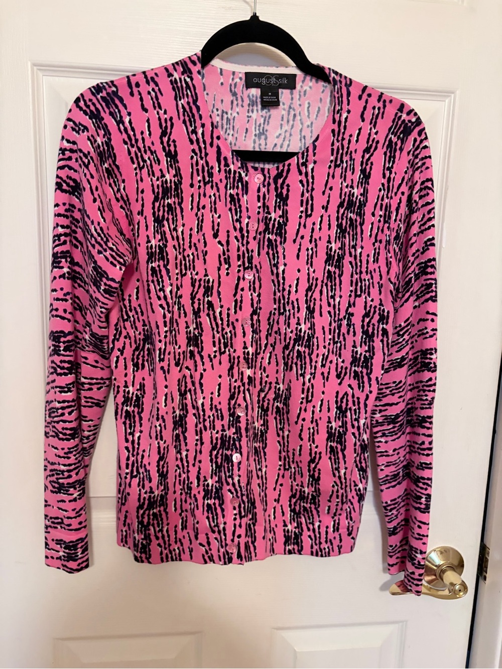 august silk Pink and Black Abstract Print Cardigan